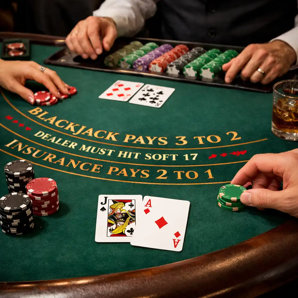 Zbliżenie na stół do blackjacka